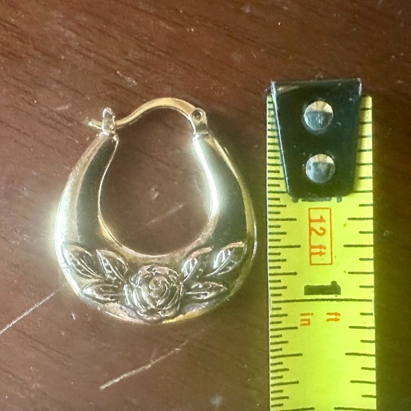 New. Rose embellished Gold/Brass 1" Huggie Hoop Earrings from Urban Outfitters - Picture 4 of 5